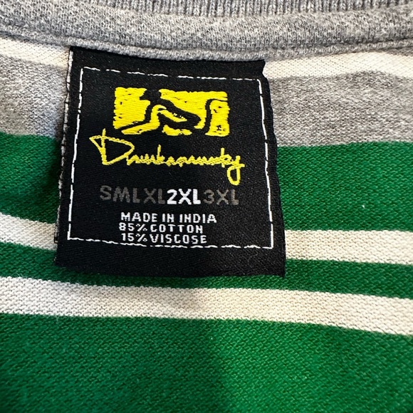VTG Y2K Drunknkunkey Polo shirt 2XL Green White Grey Stripes. Extra Long. - Picture 7 of 12